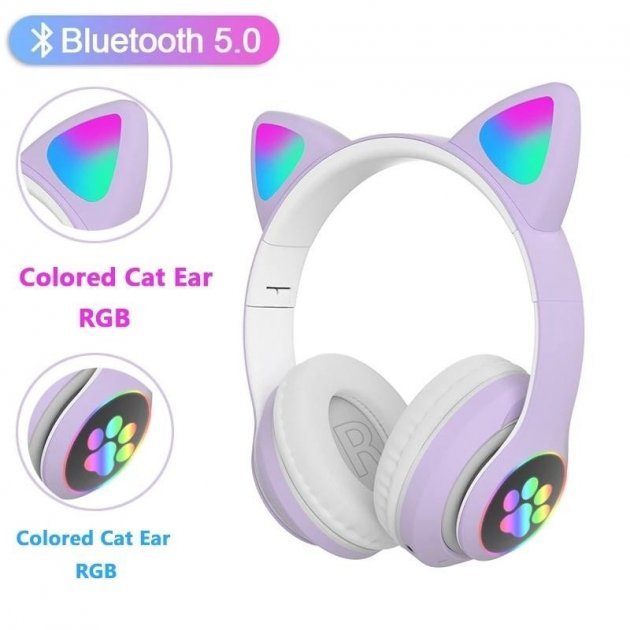 STN - 28 Wireless Headset 🎧🐱/ RGB Kitty Gaming Headset Random Color - Mateen Mart